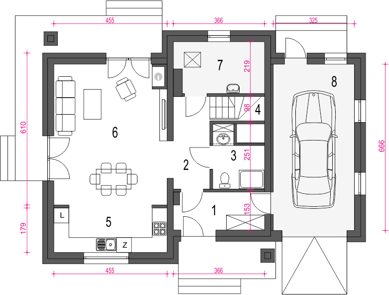 Parter projektu Tadeusz z garażem 1-st. [A]