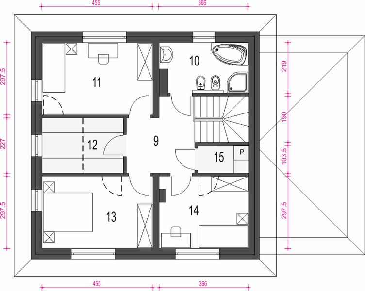 Piętro 1 projektu Tadeusz z garażem 1-st. [A]