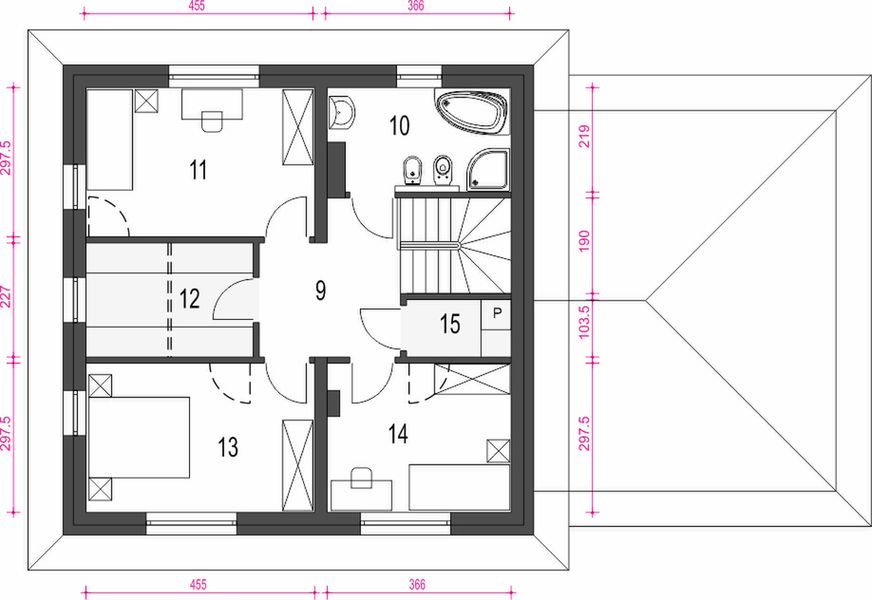 Piętro 1 projektu Tadeusz z garażem 2-st. [A1]
