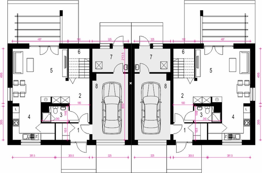Parter projektu Igor IV z garażem 1-st. bliźniak [A-BL]