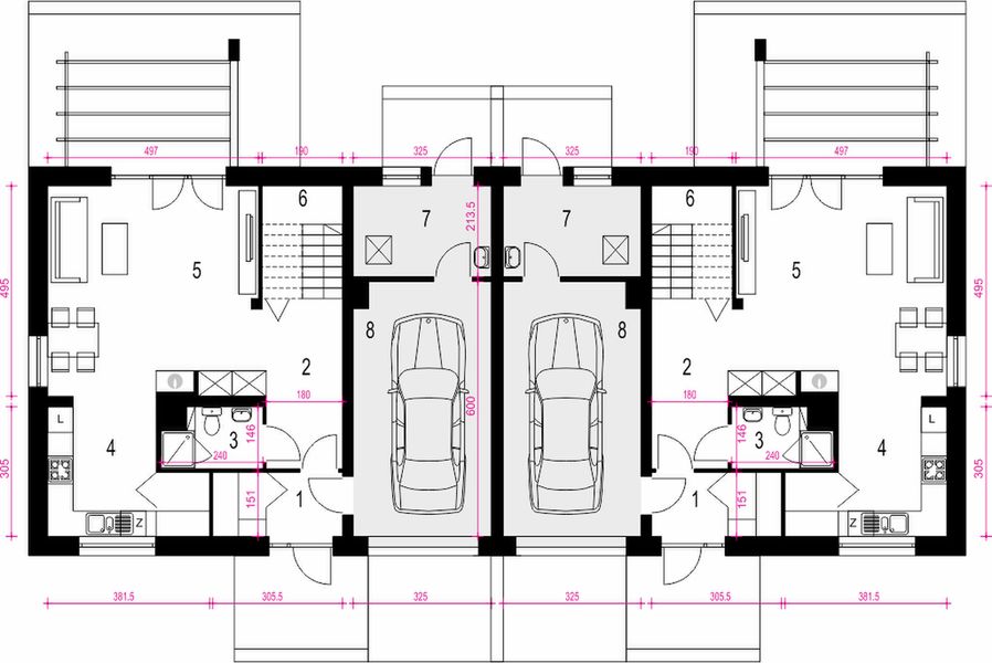Parter projektu Igor IV z garażem 1-st. bliźniak [A1-BL]