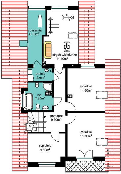 Poddasze projektu BS-56 dwulokalowy