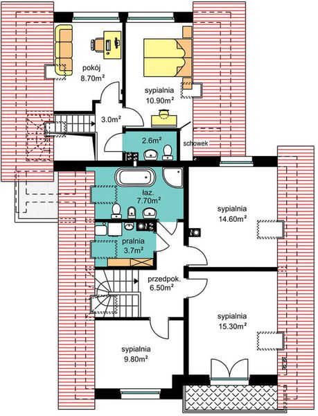 Poddasze projektu BS-56 wariant 1, dwulokalowy