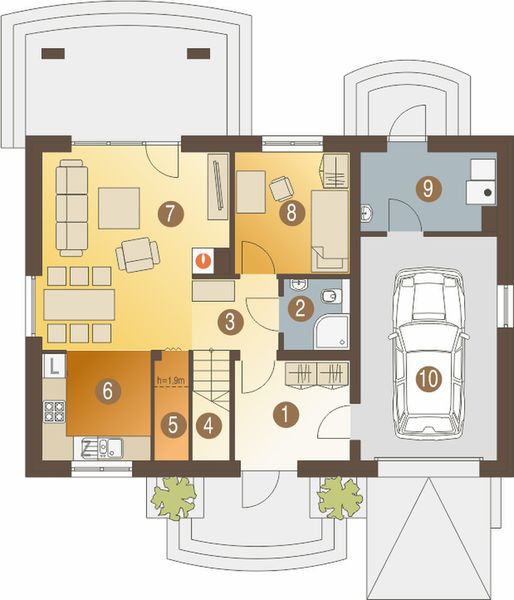 Parter projektu Julia III z garażem 1-st. [A1]