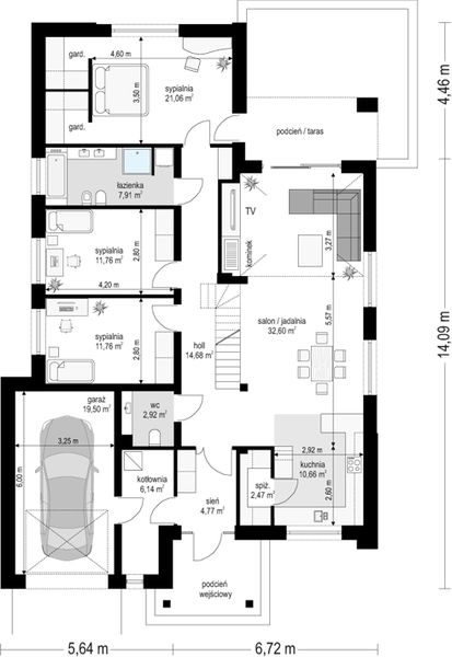 Parter projektu Parterowy wąski 2