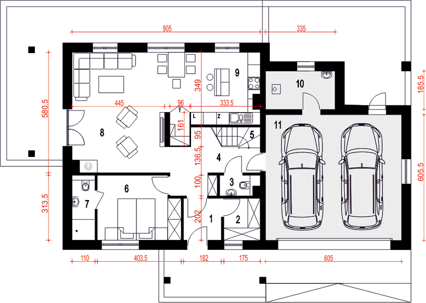 Parter projektu Strzyżyk II z garażem 2-st. [A1]
