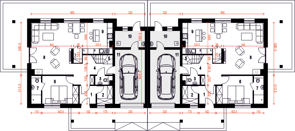 Parter projektu Strzyżyk II z garażem 1-st. bliźniak [A-BL]