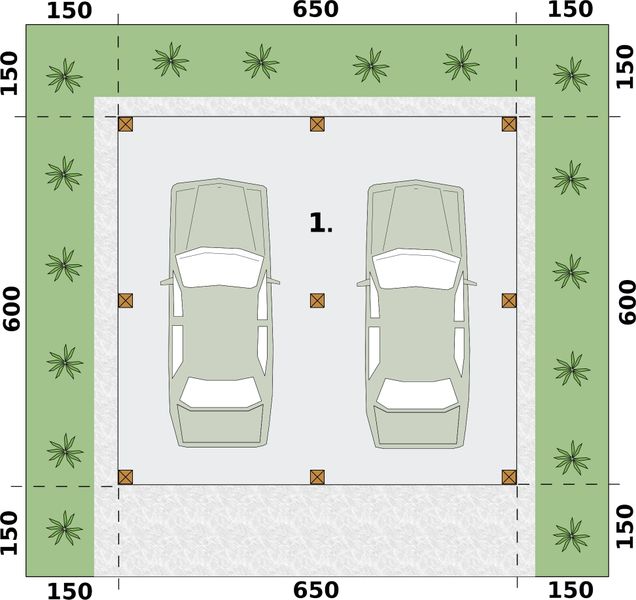 Parter projektu W4 wiata garażowa dwustanowiskowa