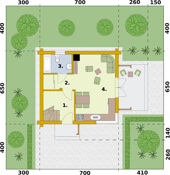 Parter projektu Orlean 7 projekt domu letniskowego z bali drewnianych