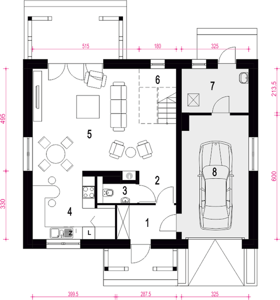 Parter projektu Iga styl z garażem 1-st. [A]