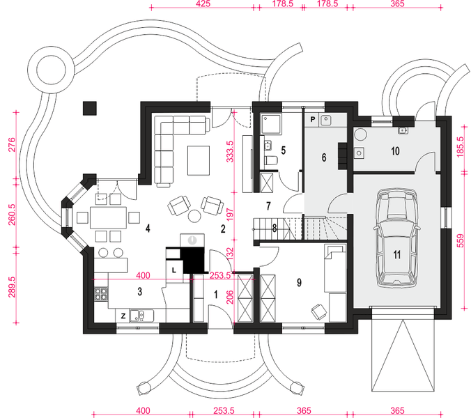 Parter projektu Dom Dla Ciebie 7 z garażem 1-st. [A]