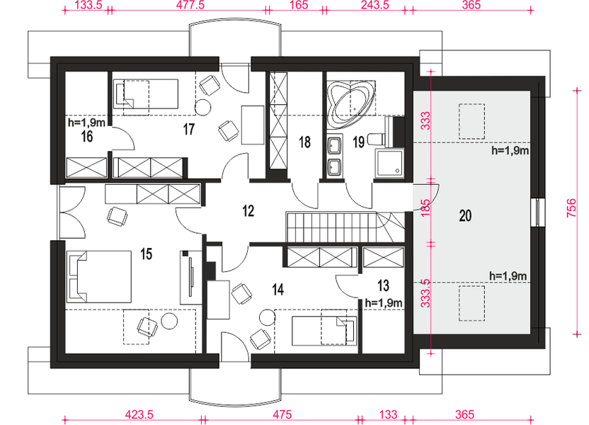 Poddasze projektu Dom Dla Ciebie 7 z garażem 1-st. [A]
