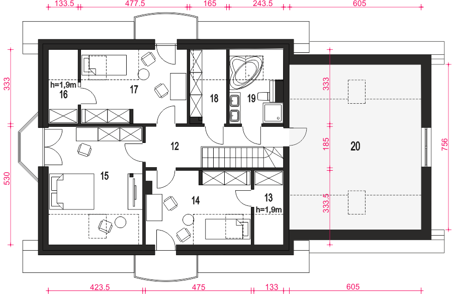 Poddasze projektu Dom Dla Ciebie 7 z garażem 2-st. [A1]