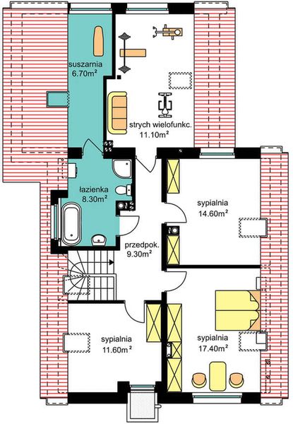 Poddasze projektu BS-56 wariant 2, dwulokalowy