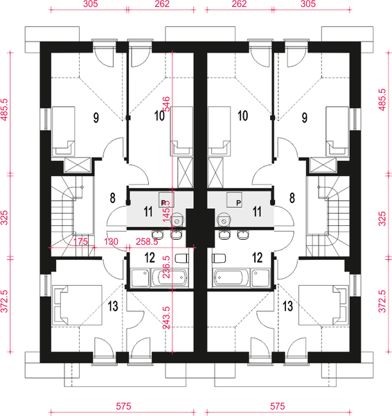 Poddasze projektu Jukka z garażem 1-st. bliźniak [A1-BL]