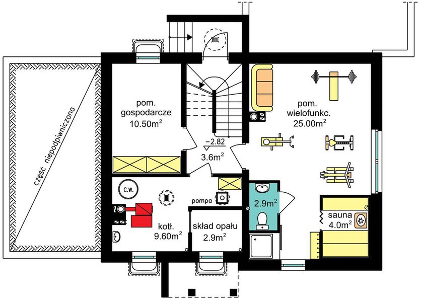 Piwnica projektu BW-36 wariant 12 podpiwniczony