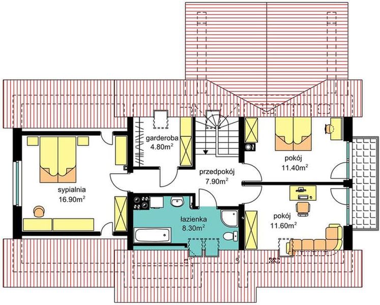 Poddasze projektu BS-07 wariant 2 dwulokalowy