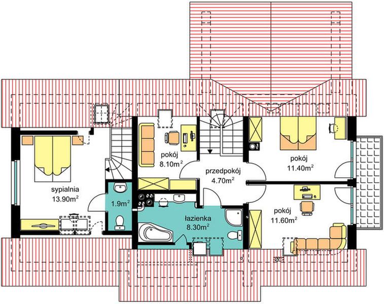 Poddasze projektu BS-07 wariant 3 dwulokalowy