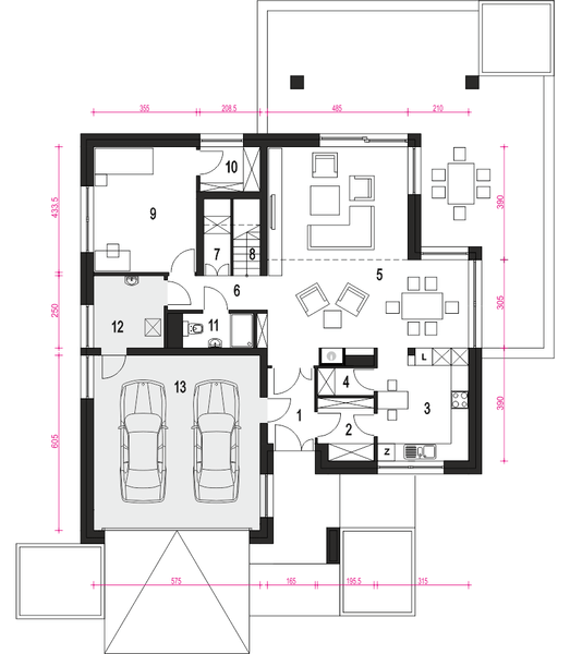 Parter projektu Willa sosnowa z garażem 2-st. [A]