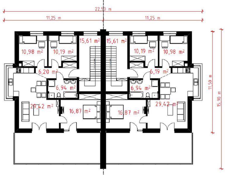 Piętro 1 projektu Quattro z garażami