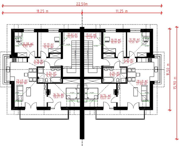 Poddasze projektu Quattro z garażami