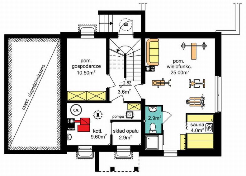 Piwnica projektu BW-36 wariant 14 podpiwniczony