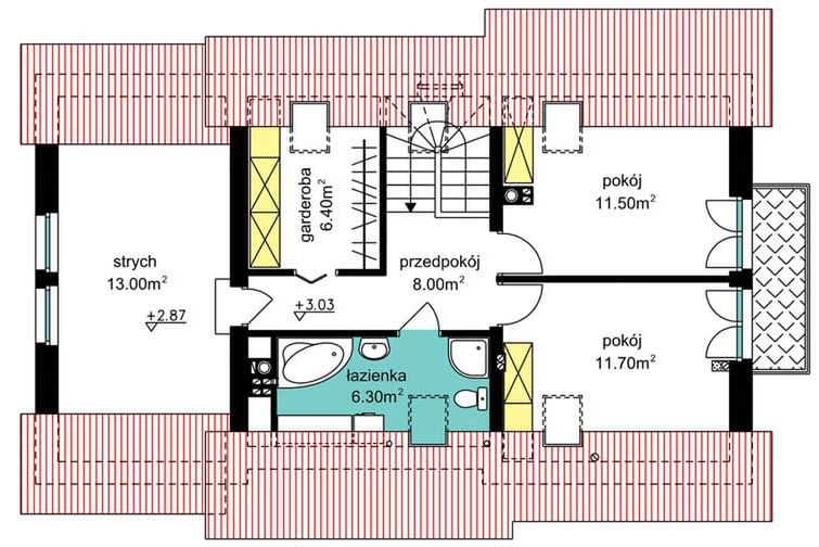 Poddasze projektu BW-36 wariant 14 podpiwniczony