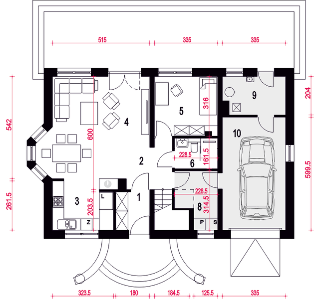 Parter projektu Zgrabna z garażem 1-st. [A]
