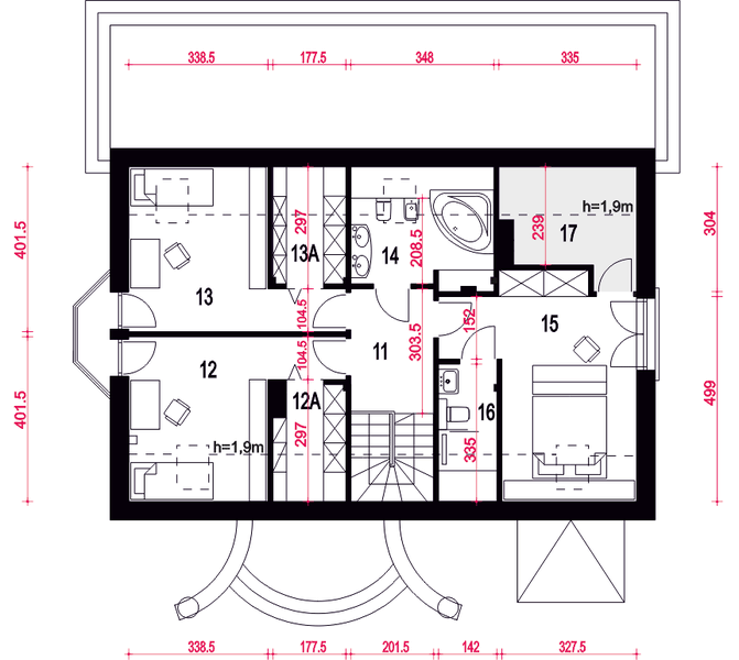 Poddasze projektu Zgrabna z garażem 1-st. [A]