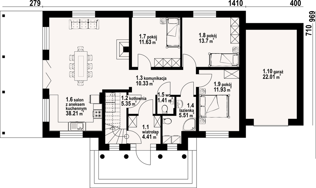 Parter projektu Chmielów z garażem 35