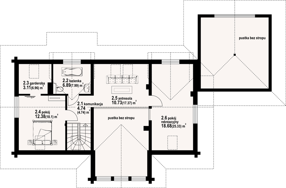 Poddasze projektu Wyżne 1 dw