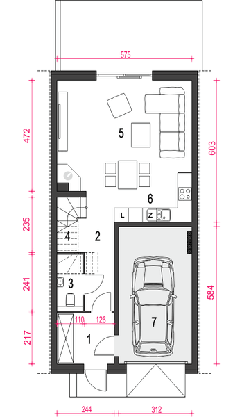 Parter projektu Jukka z garażem 1-st. [A1-SZL]