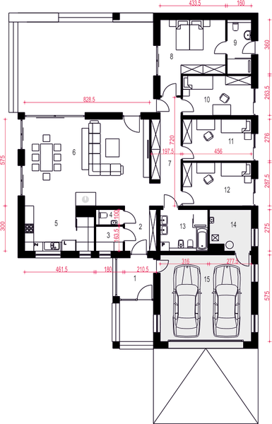 Parter projektu Dolomit II z garażem 2-st. [A]