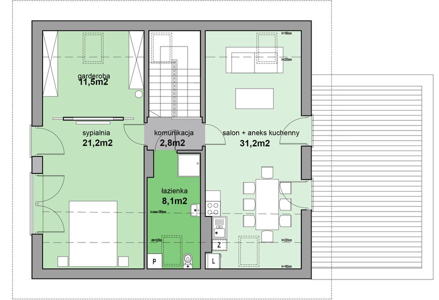 Poddasze projektu MJS-102 Dwurodzinny