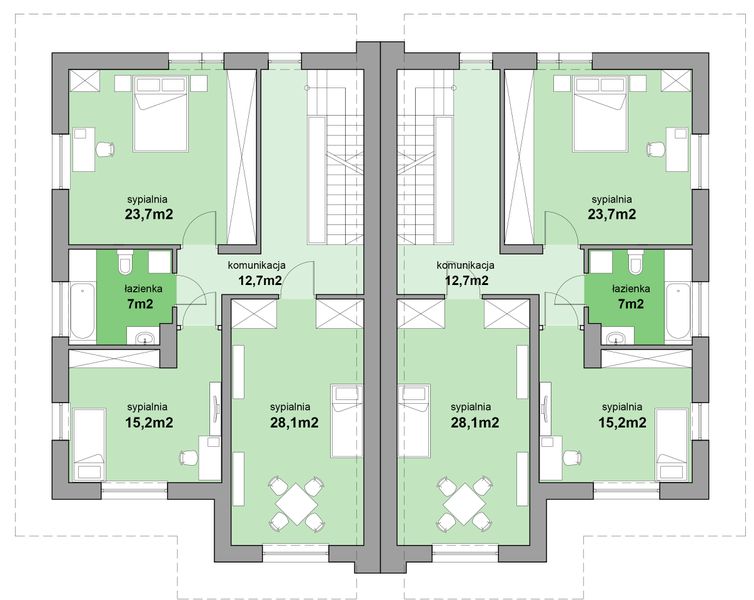 Piętro 1 projektu MJS-104 Dwurodzinny