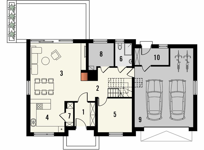 Projekt domu Format 2G - rzut parteru, dom liczy 5 pokoje, 2 łazienki i wc