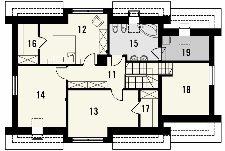 Projekt domu Format - rzut poddasza, dom liczy 5 pokoje, 2 łazienki i wc