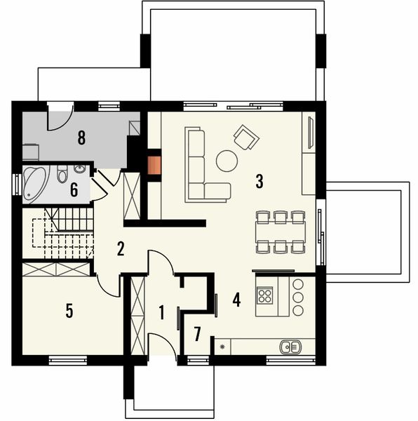 Projekt domu Melba 2 - rzut parteru, dom liczy 4 pokoje, 2 łazienki i wc