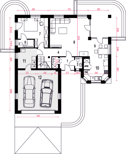 Parter projektu Wega z garażem 2-st. [A]
