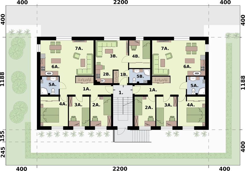 Piętro 1 projektu San Pedro - budynek wielorodzinny
