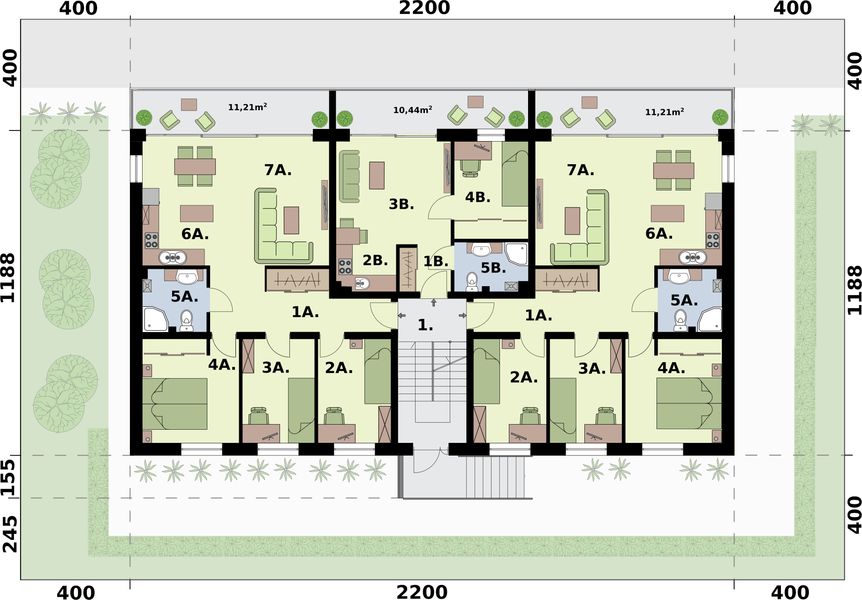 Piętro 1 projektu San Pedro 2 - budynek wielorodzinny z balkonami