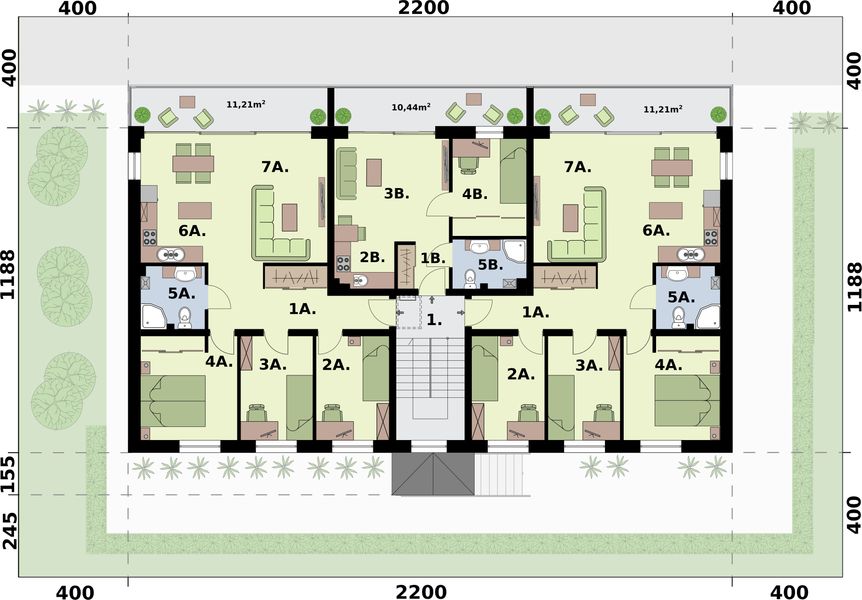 Piętro 2 projektu San Pedro 2 - budynek wielorodzinny z balkonami