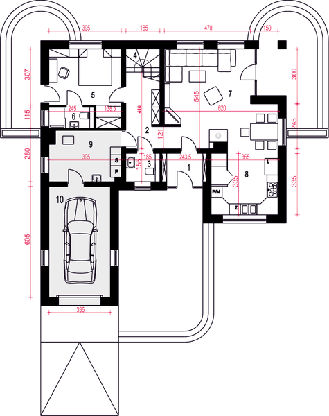 Parter projektu Wega II z garażem 1-st. [A]