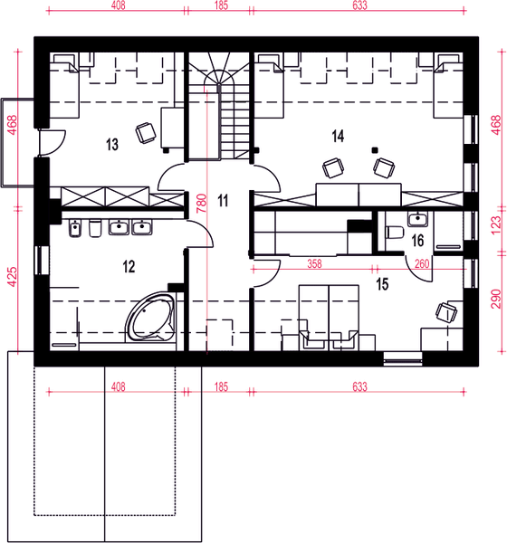 Poddasze projektu Wega II z garażem 1-st. [A]