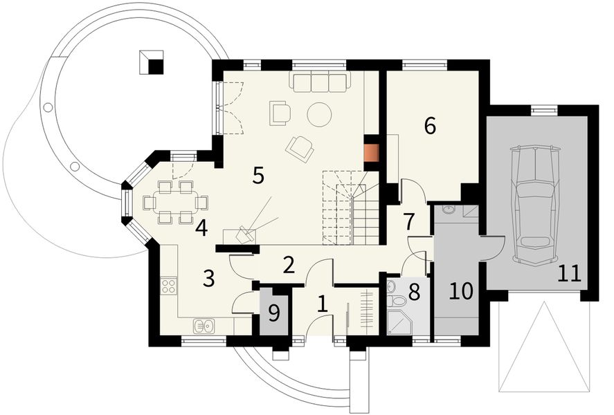 Parter projektu Szmaragd z garażem 1 stanowiskowym