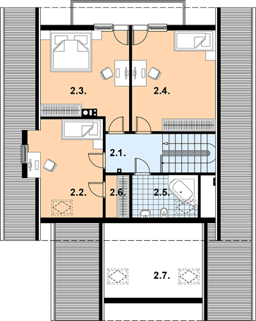 Projekt domu A-103 Dom jastrzębia - szkieletowy - rzut poddasza, dom liczy 4 pokoje, 2 łazienki i wc