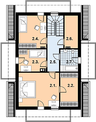 Projekt domu L-71 Dom rolna - z bali - rzut poddasza, dom liczy 3 pokoje, 3 łazienki i wc