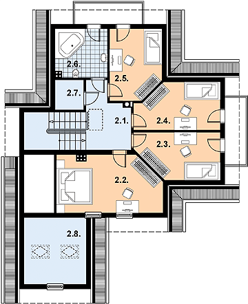 Projekt domu L-77 Dom grzybowa - szkieletowy - rzut poddasza, dom liczy 4 pokoje, 2 łazienki i wc