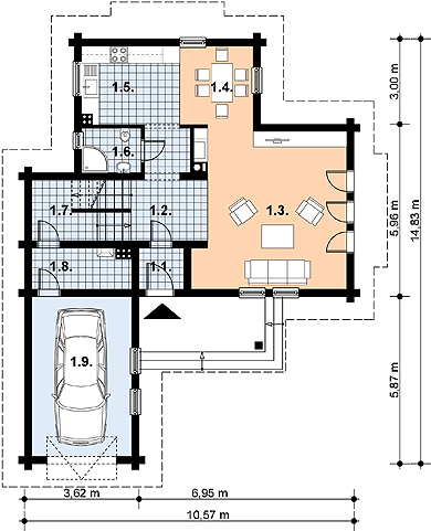 Parter projektu L-77 Dom grzybowa z bali