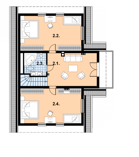 Projekt domu L-93 Dom krakowska - z bali - rzut poddasza, dom liczy 3 pokoje, 3 łazienki i wc